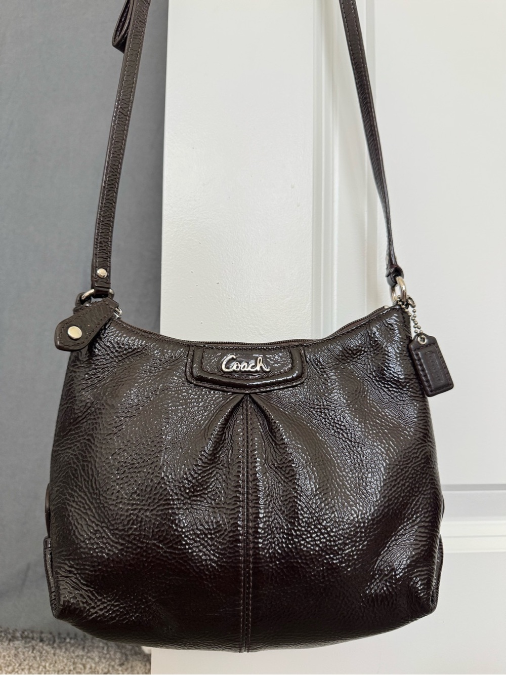 Coach Dark Brown Pebbled Leather Shoulder Bag